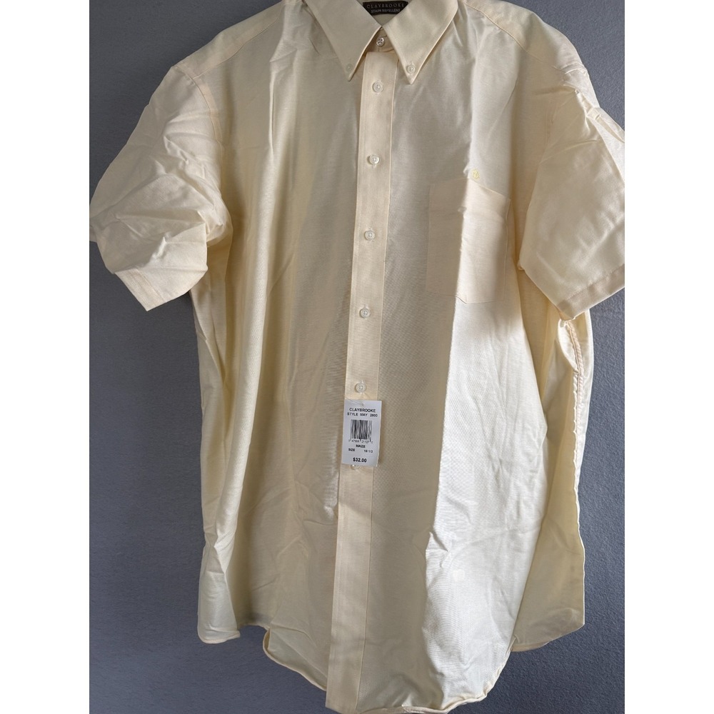 Claybrooke Shirt Men's XXL 18.5‎ Yellow Wrinkle Free Oxford Button Down NWT